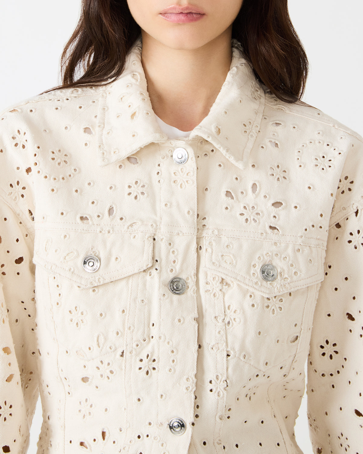 HENRIETTA Sea Mist Long-Sleeved Button-Up Eyelet Women's Jacket Steve Madden SEA MIST