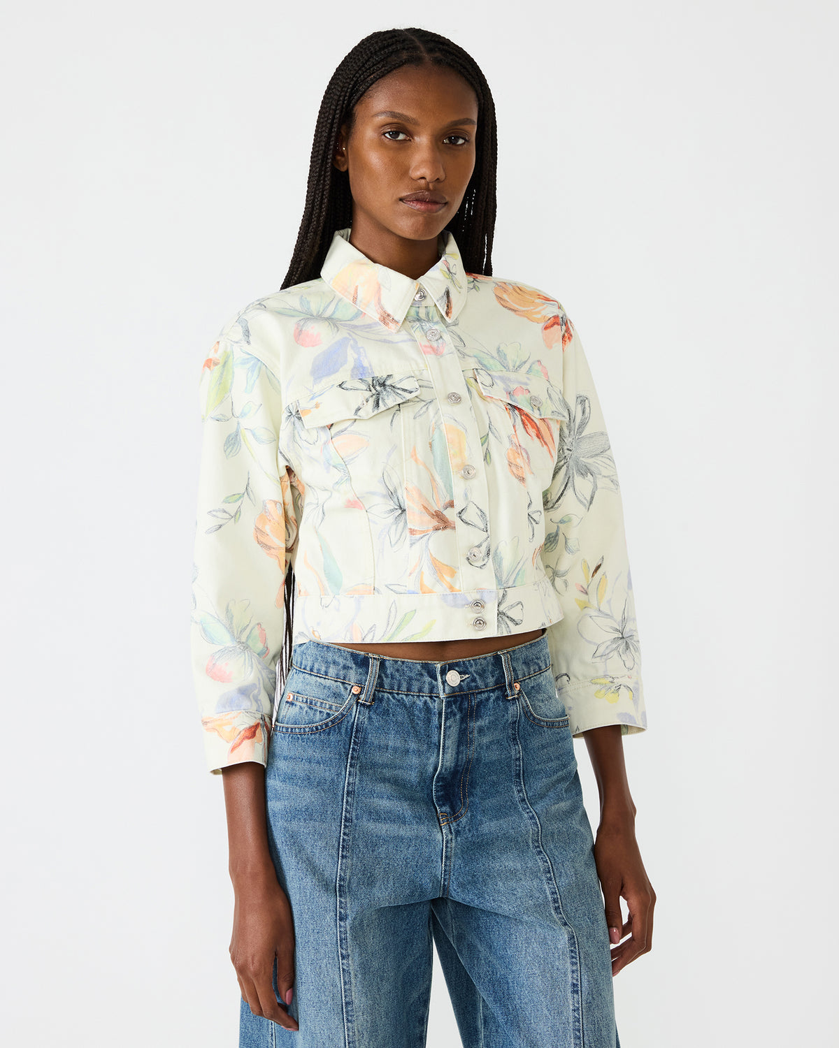 RALEIGH Vintage Ivory Long-Sleeved Button-Up Denim Women's Jacket Steve Madden VINTAGE IVORY