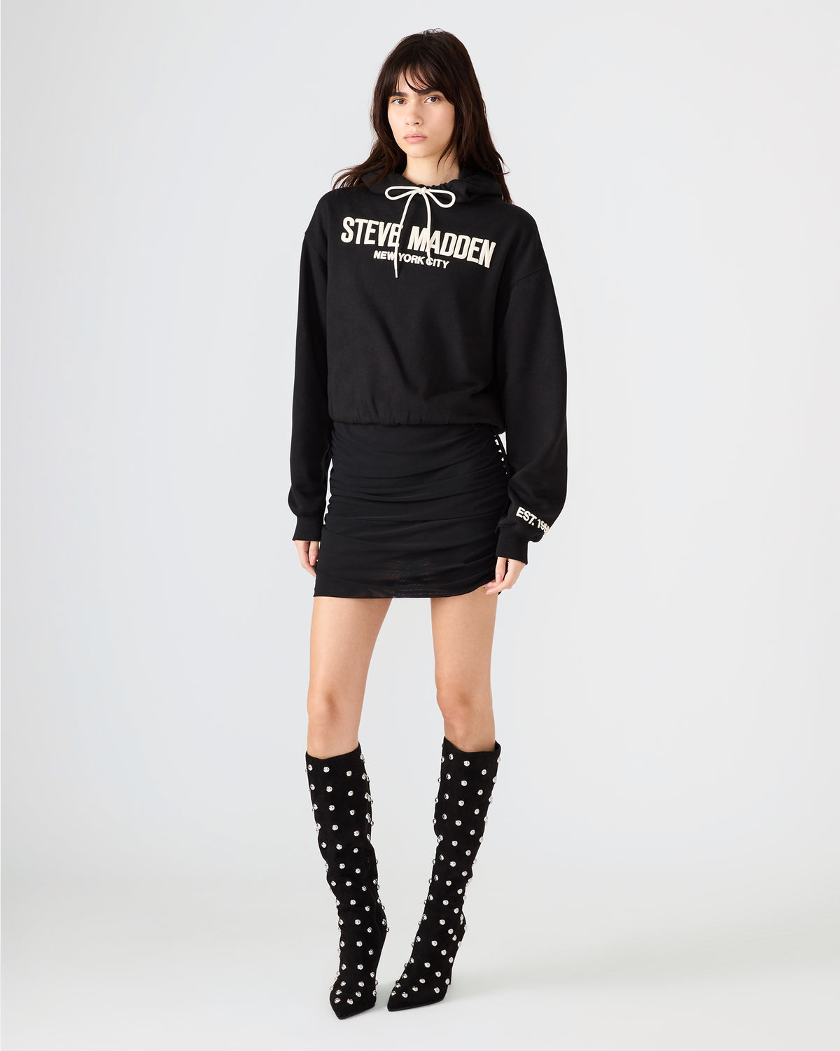 SM Black Logo Long-Sleeved Women's Hoodie Steve Madden BLACK