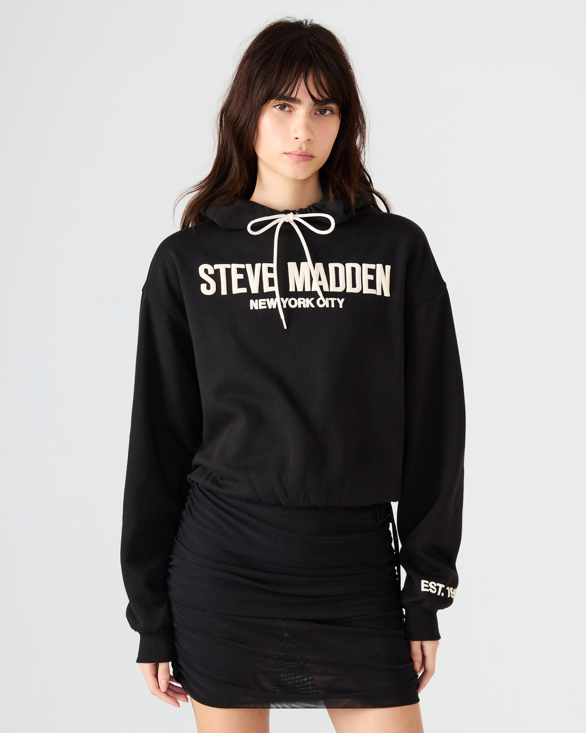 SM Black Logo Long-Sleeved Women's Hoodie Steve Madden BLACK