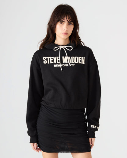 SM Black Logo Long-Sleeved Women's Hoodie Steve Madden BLACK