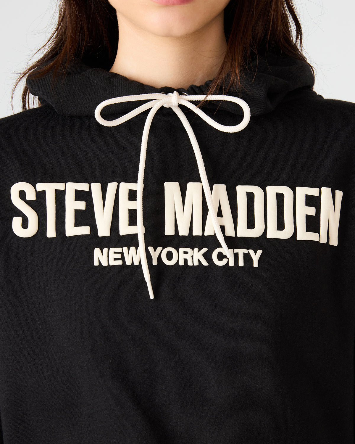 SM Black Logo Long-Sleeved Women's Hoodie Steve Madden BLACK
