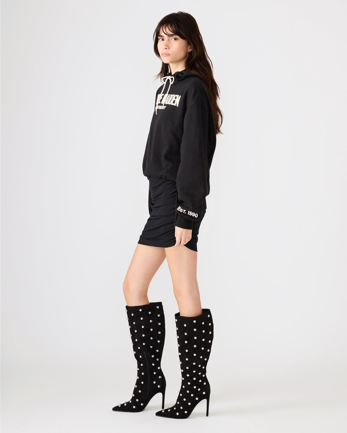 SM Black Logo Long-Sleeved Women's Hoodie Steve Madden BLACK
