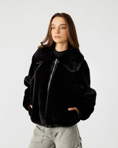 ZEPHRINE Jacket Black | Women's Long-Sleeved Furry Jacket Steve Madden BLACK