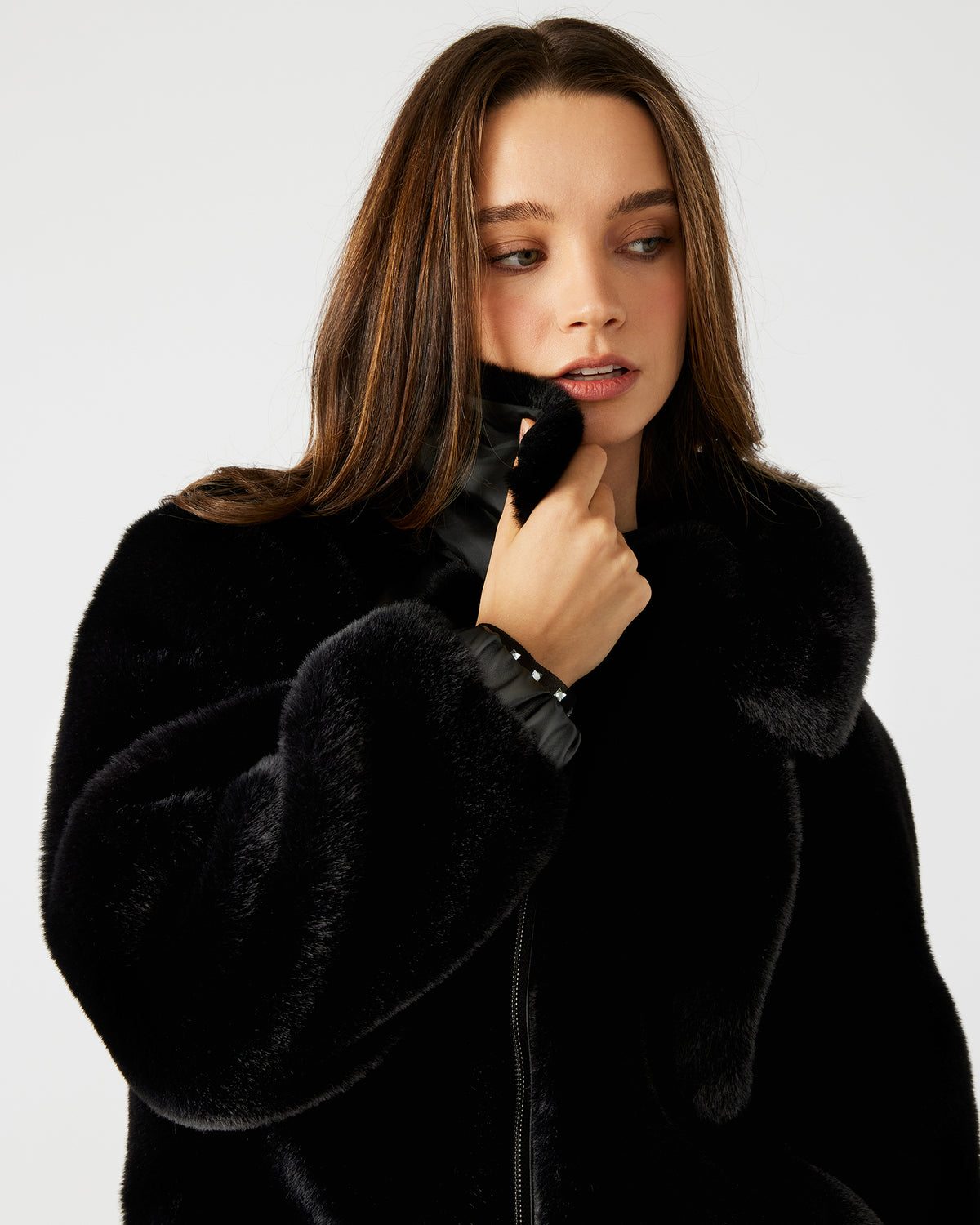 ZEPHRINE Jacket Black | Women's Long-Sleeved Furry Jacket Steve Madden BLACK