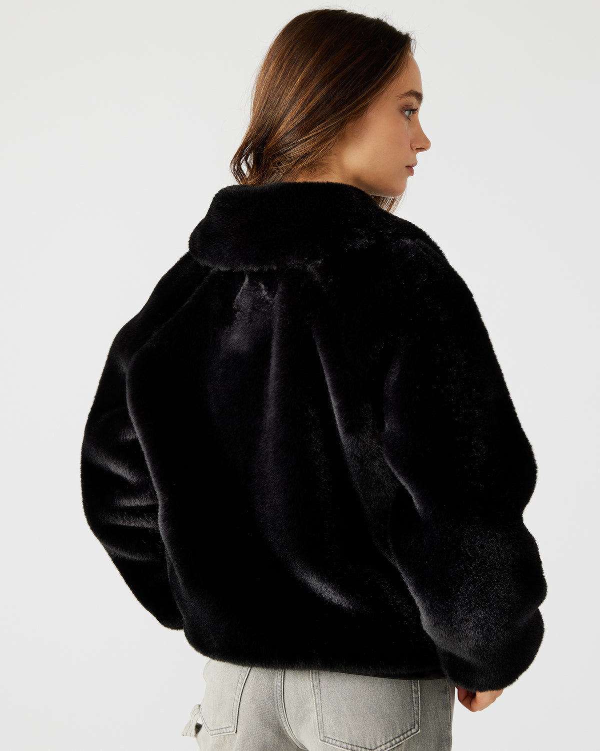 ZEPHRINE Jacket Black | Women's Long-Sleeved Furry Jacket Steve Madden BLACK