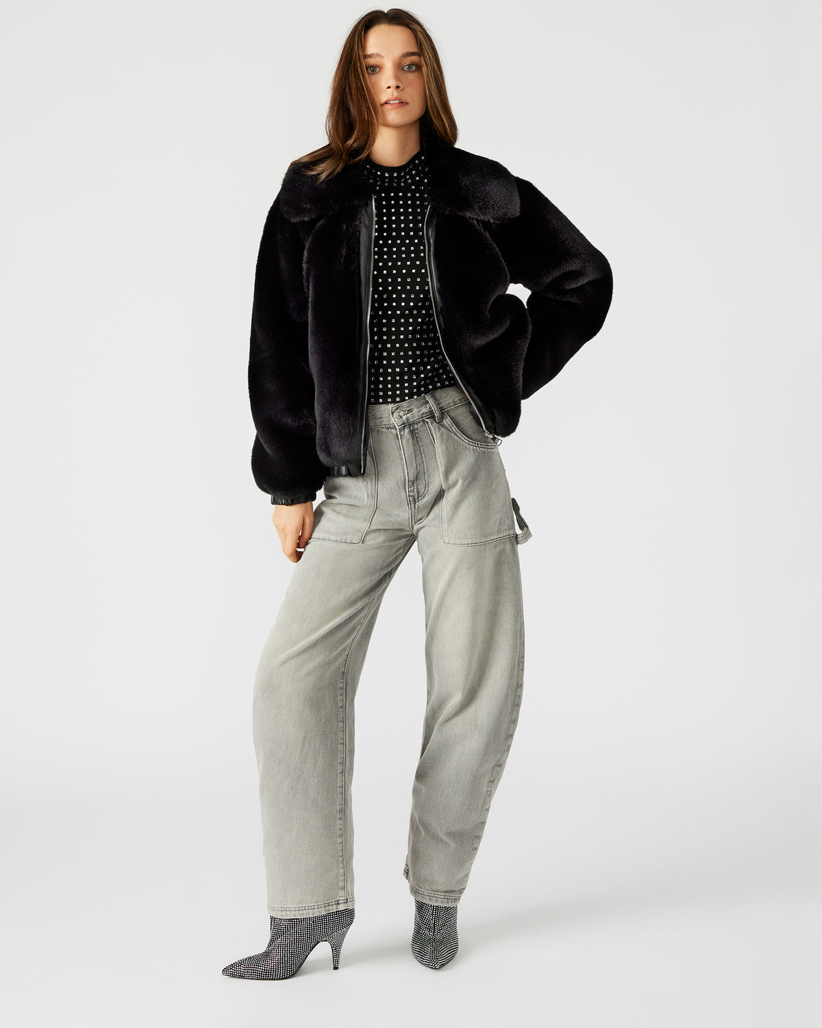 ZEPHRINE Jacket Black | Women's Long-Sleeved Furry Jacket Steve Madden BLACK