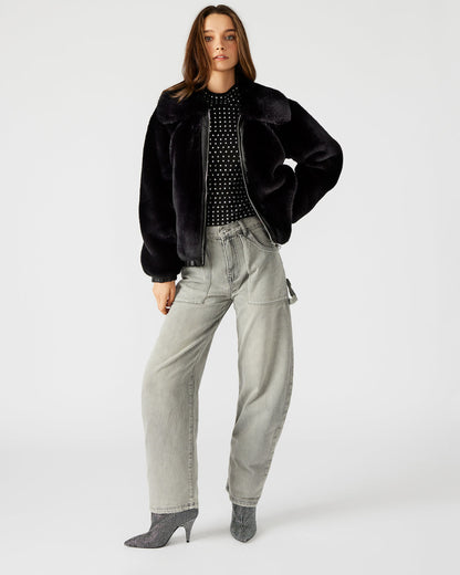 ZEPHRINE Jacket Black | Women's Long-Sleeved Furry Jacket Steve Madden BLACK