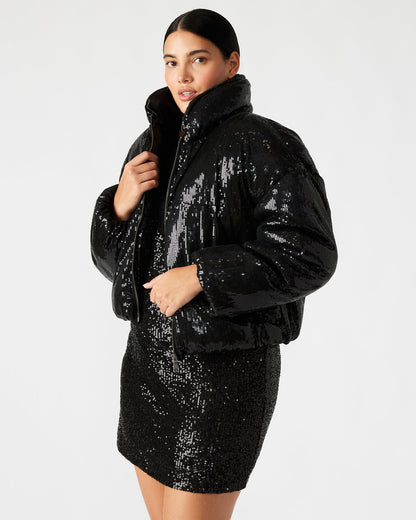 STRATTO Jacket Black | Women's Sequin Long-Sleeved Puffer Jacket Steve Madden BLACK