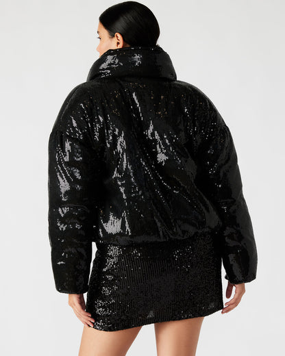 STRATTO Jacket Black | Women's Sequin Long-Sleeved Puffer Jacket Steve Madden BLACK