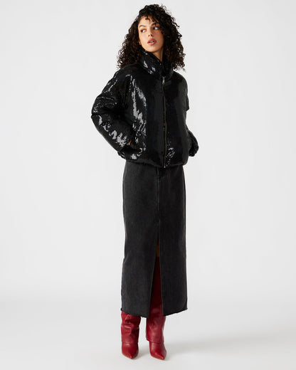 STRATTO Jacket Black | Women's Sequin Long-Sleeved Puffer Jacket Steve Madden BLACK