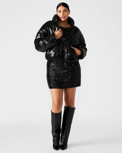 STRATTO Jacket Black | Women's Sequin Long-Sleeved Puffer Jacket Steve Madden BLACK