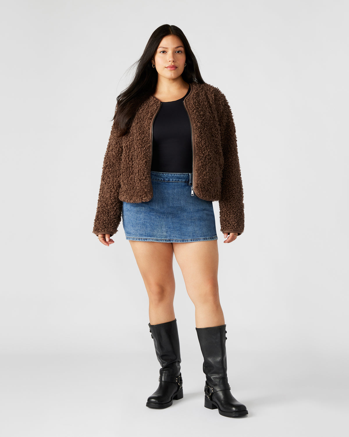 TEDDY Jacket Brown | Women's Collarless Sherpa Jacket Steve Madden BROWN