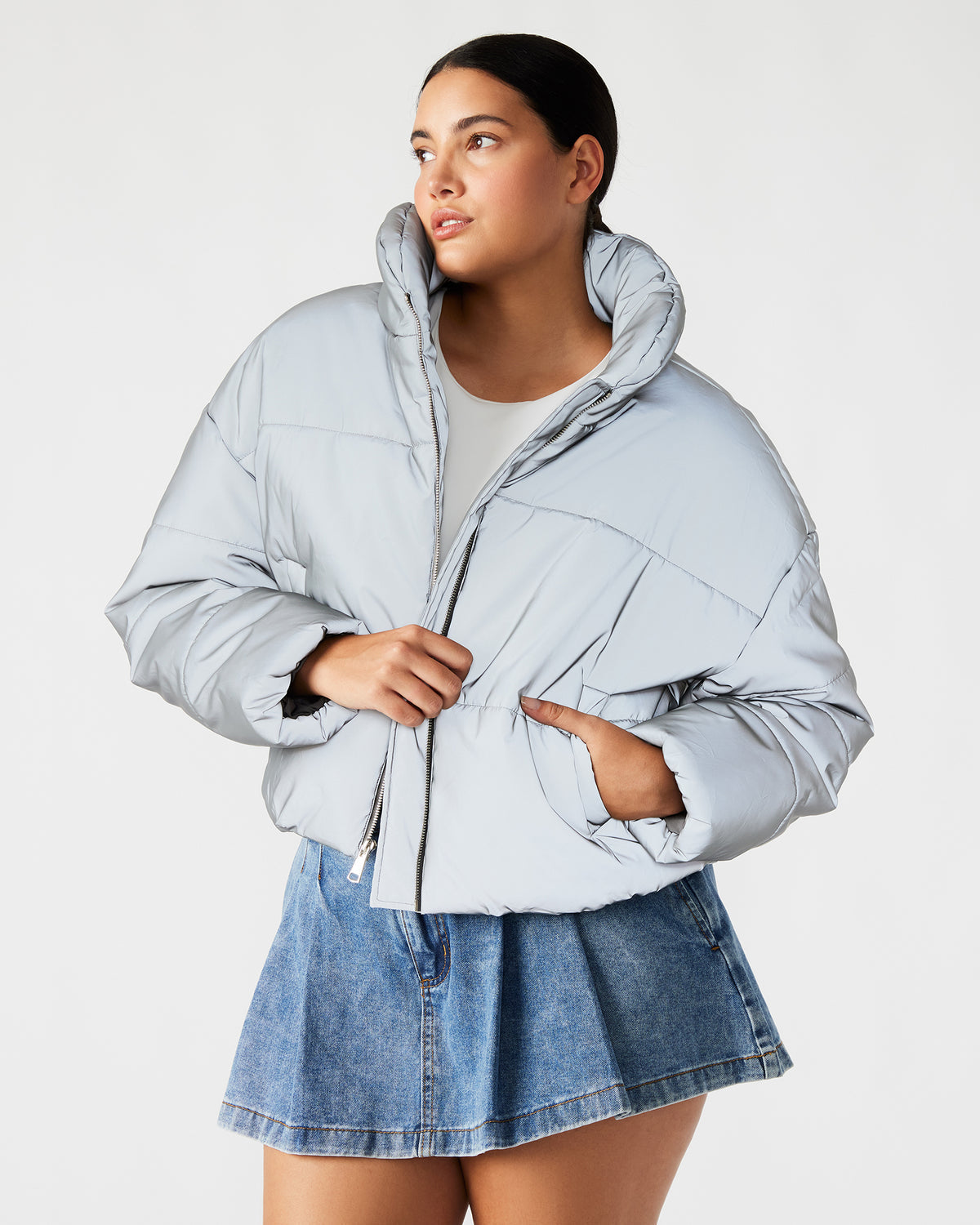 POLAR Jacket Silver | Women's Reflective Nylon Puffer Jacket Steve Madden SILVER