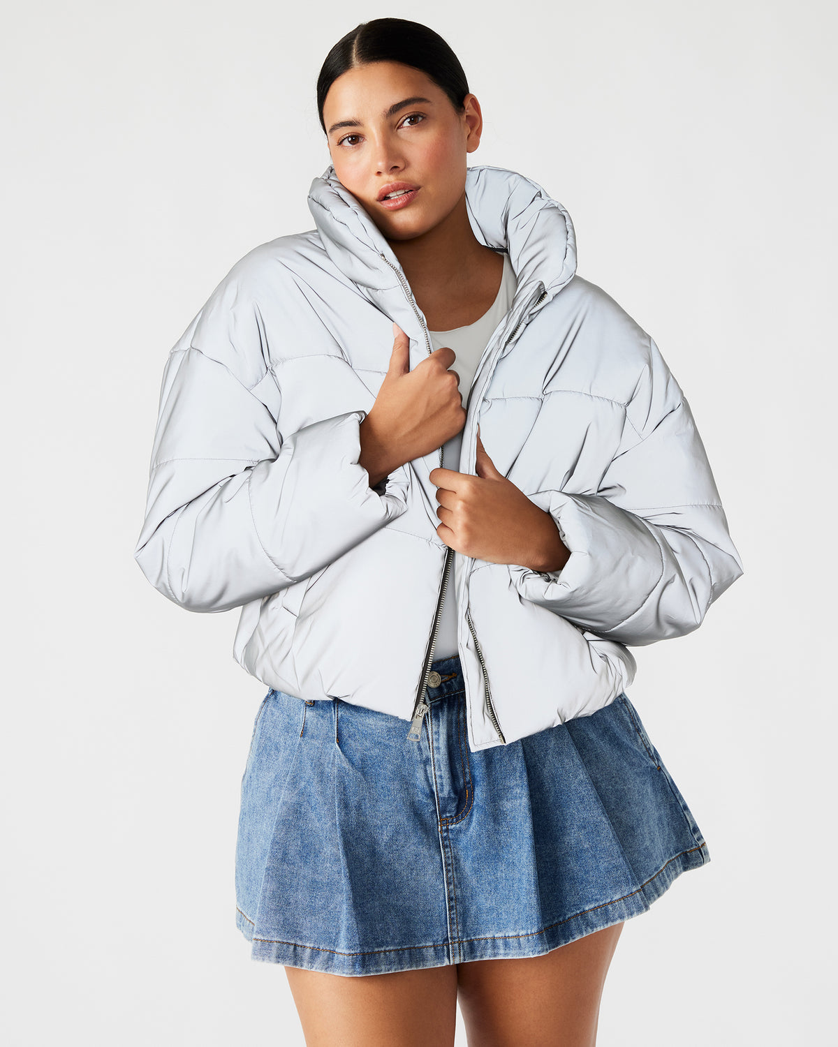 POLAR Jacket Silver | Women's Reflective Nylon Puffer Jacket Steve Madden SILVER
