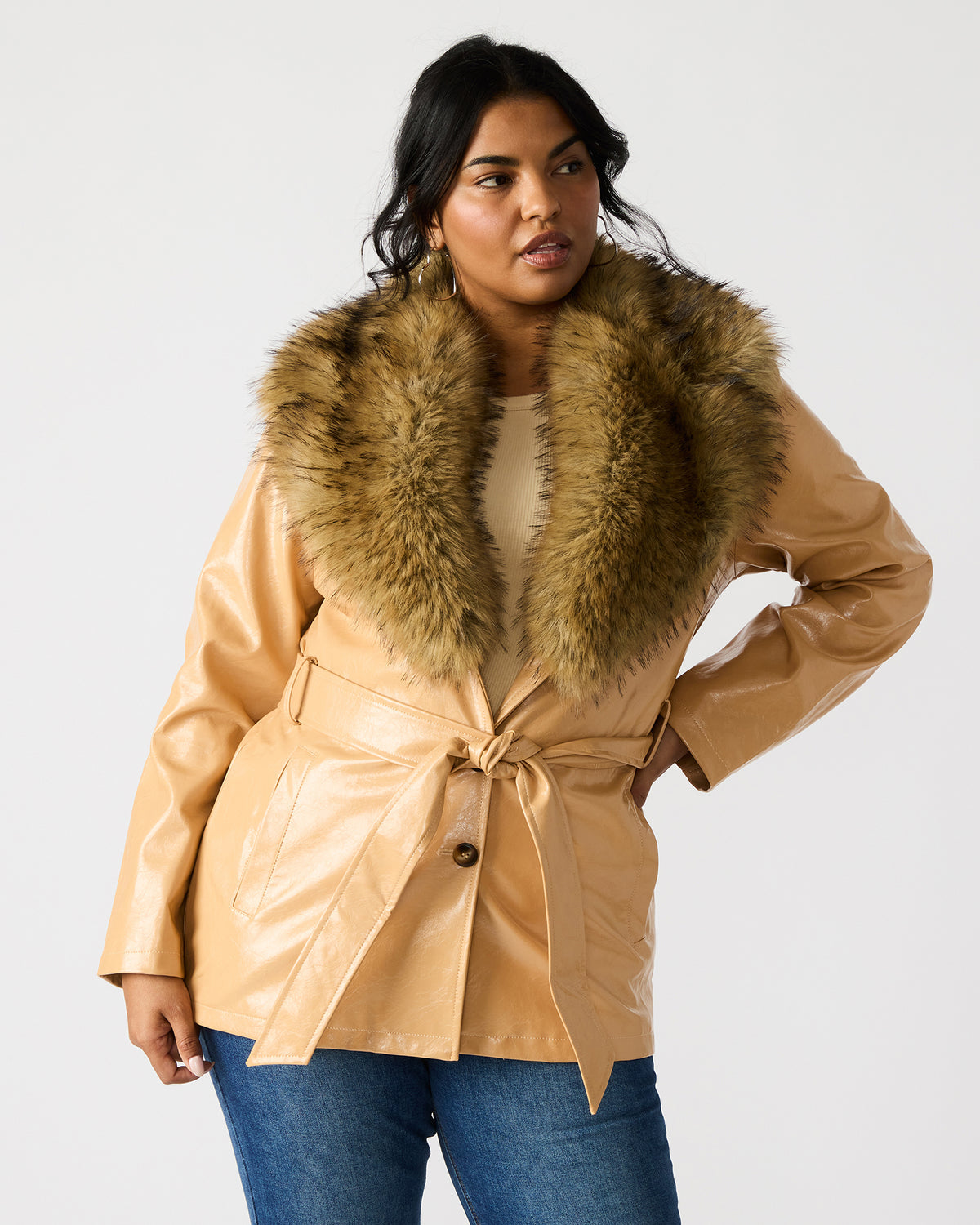 BOWERY Coat Tan | Women's Faux Leather Button-Up Coat Steve Madden TAN
