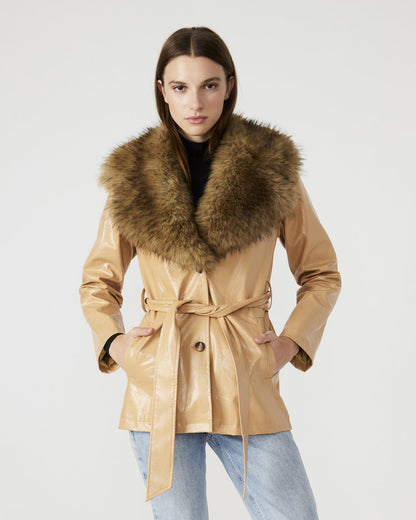 BOWERY Coat Tan | Women's Faux Leather Button-Up Coat Steve Madden TAN
