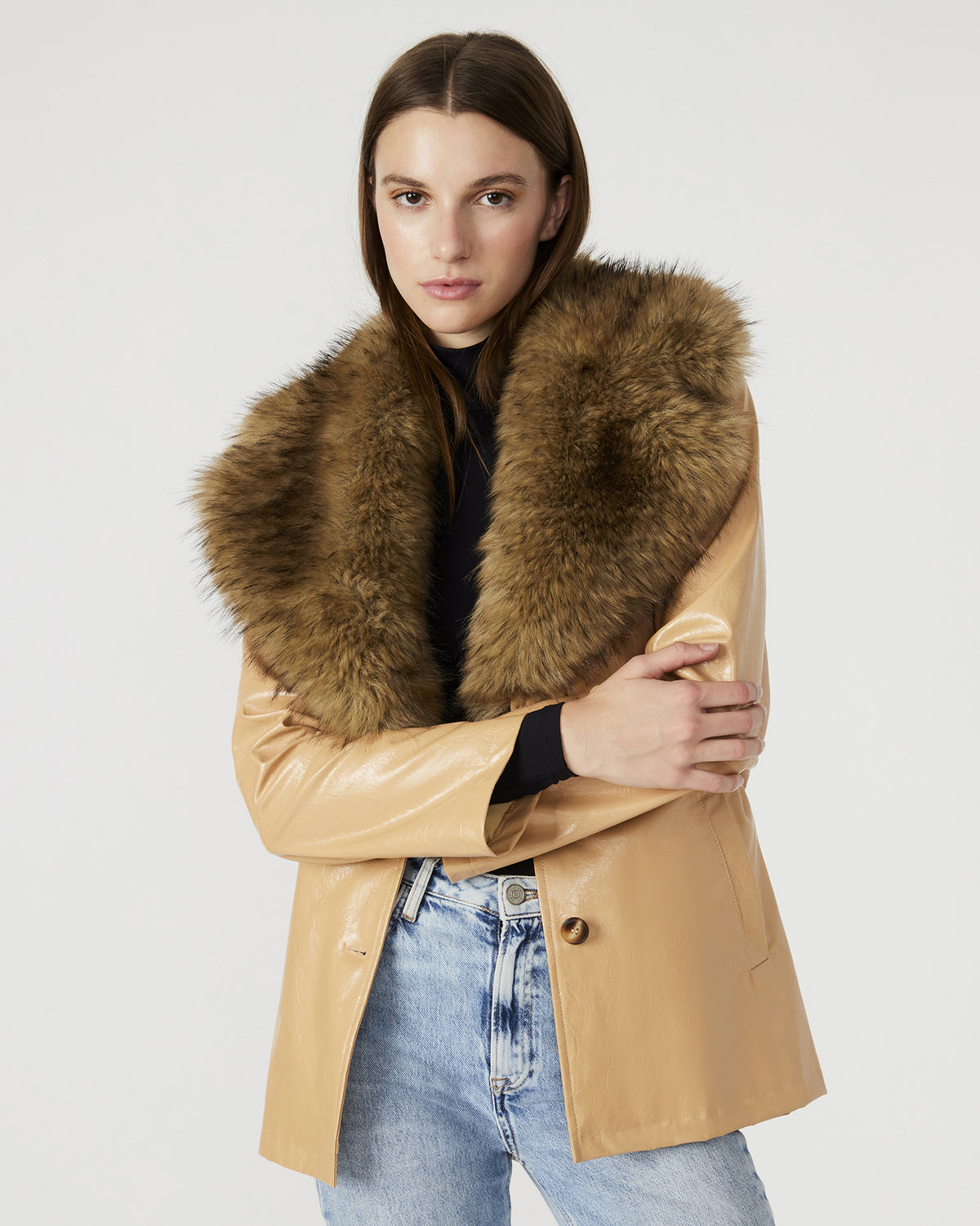 BOWERY Coat Tan | Women's Faux Leather Button-Up Coat Steve Madden TAN