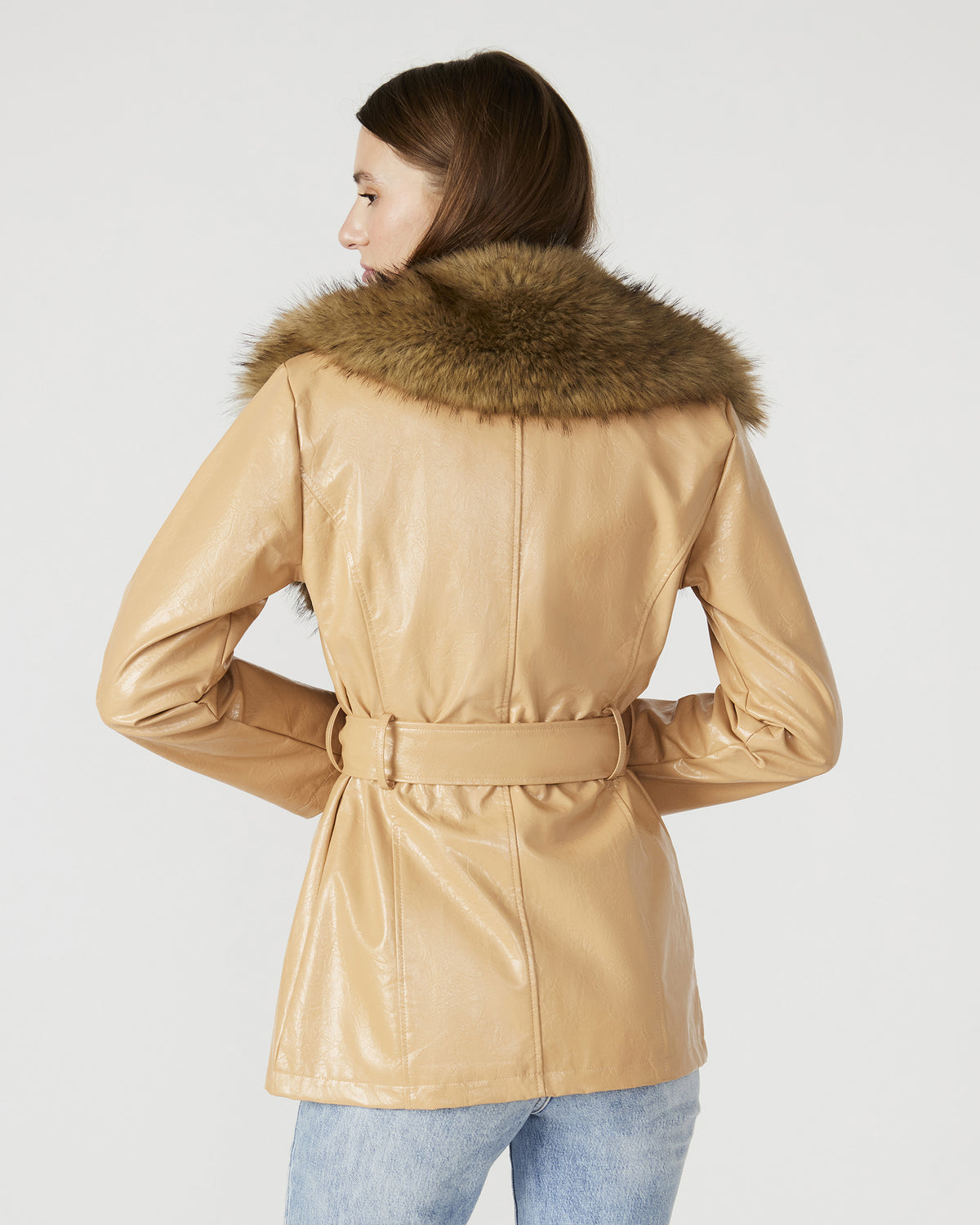 BOWERY Coat Tan | Women's Faux Leather Button-Up Coat Steve Madden TAN