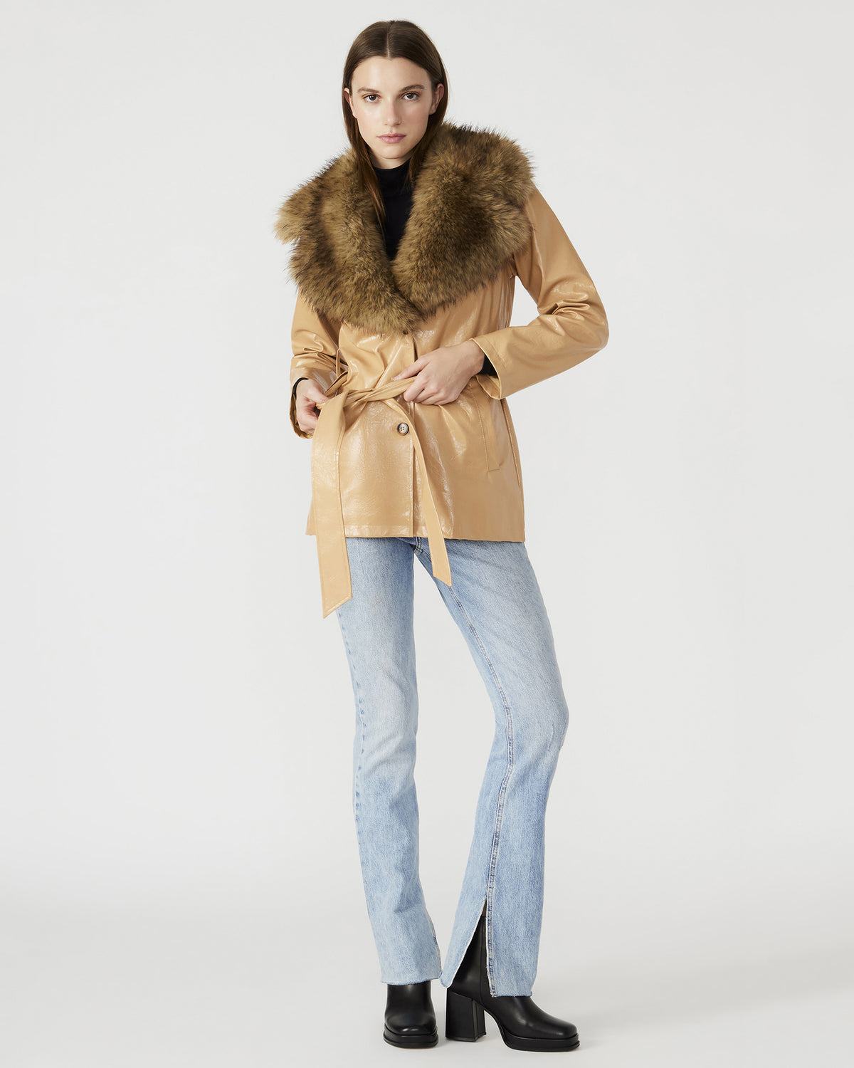 BOWERY Coat Tan | Women's Faux Leather Button-Up Coat Steve Madden TAN