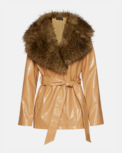 BOWERY Coat Tan | Women's Faux Leather Button-Up Coat Steve Madden TAN