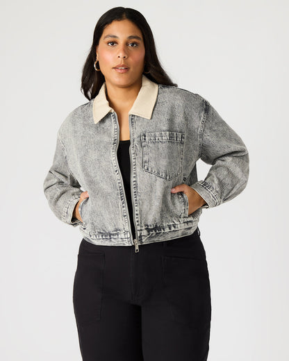 GLACIA Light Grey Women's Long-Sleeved Denim Jacket Steve Madden LIGHT GREY