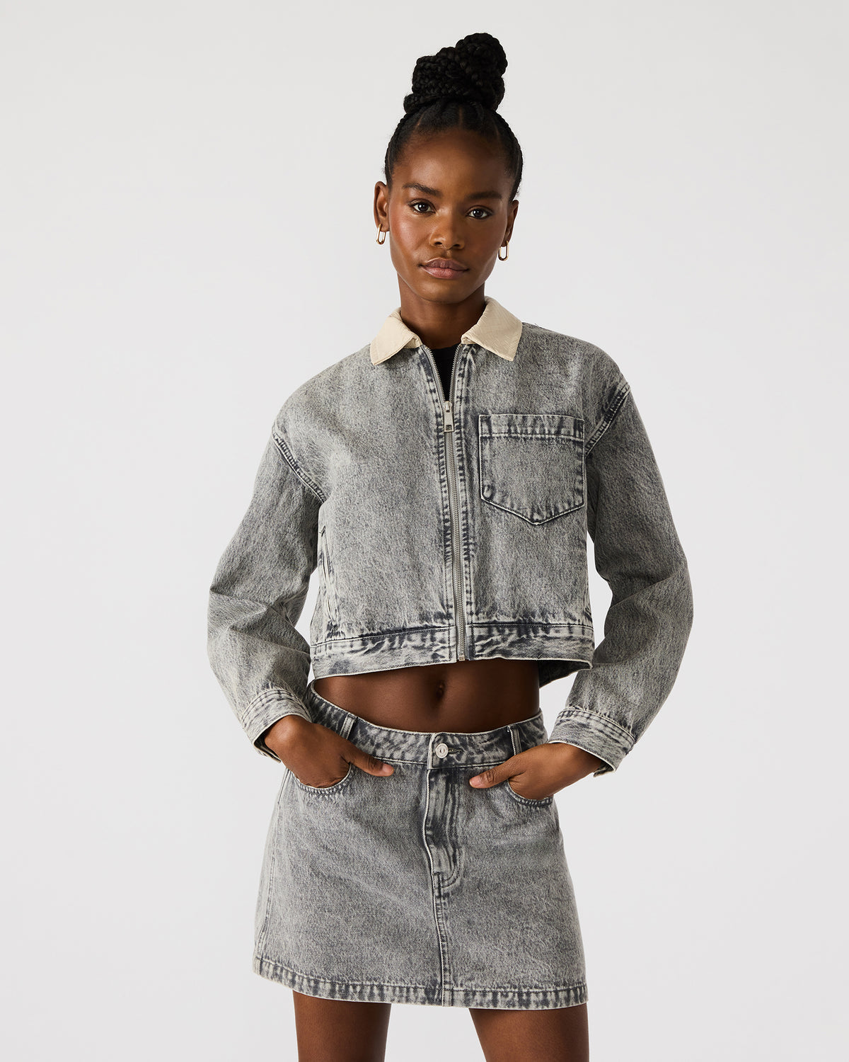 GLACIA Light Grey Women's Long-Sleeved Denim Jacket Steve Madden LIGHT GREY