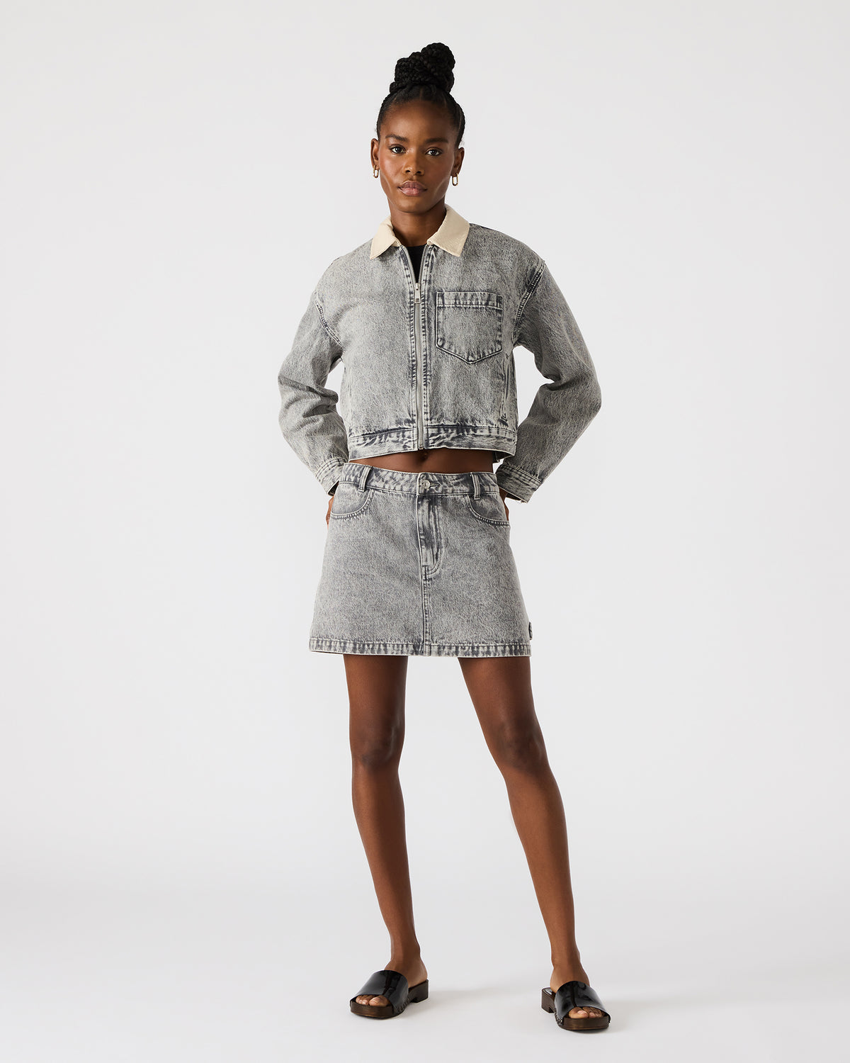 GLACIA Light Grey Women's Long-Sleeved Denim Jacket Steve Madden LIGHT GREY