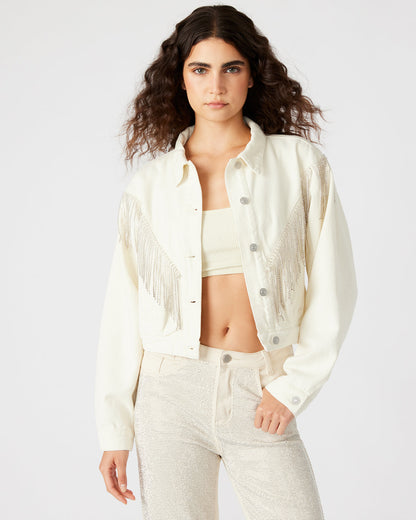 CANYON Denim Jacket Cream | Women's Rhinestone Fringe Jacket Steve Madden CREAM