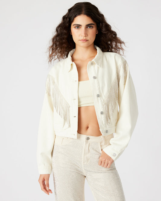 CANYON Denim Jacket Cream | Women's Rhinestone Fringe Jacket Steve Madden CREAM