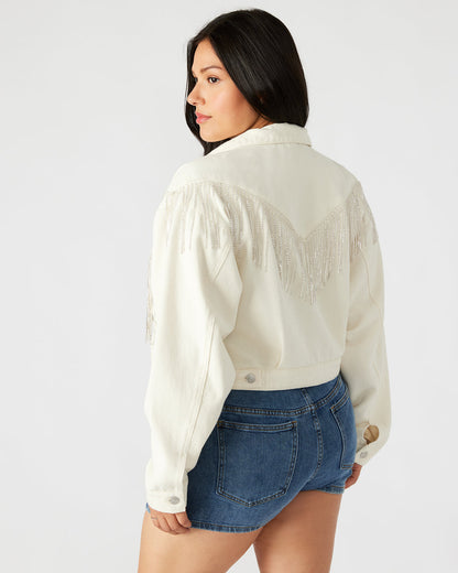 CANYON Denim Jacket Cream | Women's Rhinestone Fringe Jacket Steve Madden CREAM