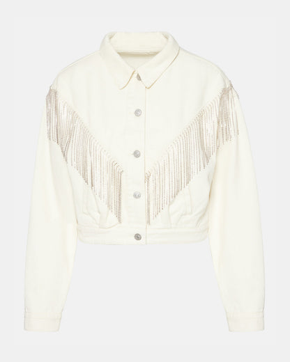 CANYON Denim Jacket Cream | Women's Rhinestone Fringe Jacket Steve Madden CREAM