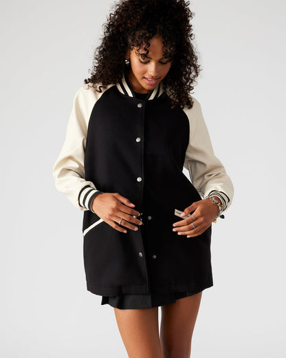 SKYLIE Jacket Black | Women's Varsity Bomber Jacket Steve Madden BLACK