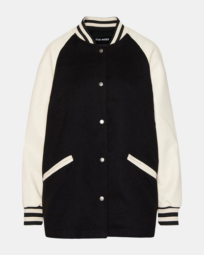 SKYLIE Jacket Black | Women's Varsity Bomber Jacket Steve Madden BLACK