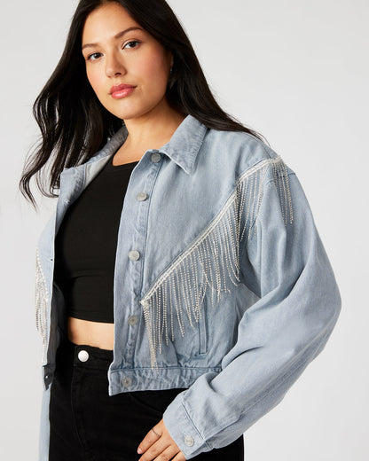 CANYON Denim Jacket | Women's Rhinestone Fringe Jacket Steve Madden DENIM FABRIC