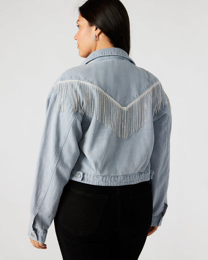 CANYON Denim Jacket | Women's Rhinestone Fringe Jacket Steve Madden DENIM FABRIC