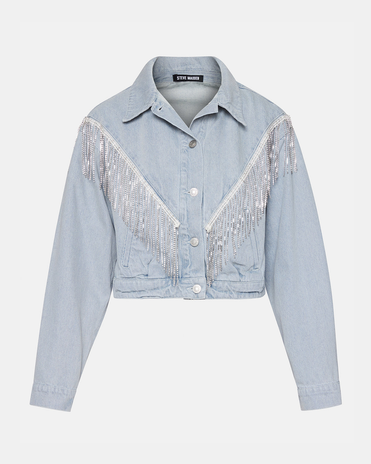 CANYON Denim Jacket | Women's Rhinestone Fringe Jacket Steve Madden DENIM FABRIC