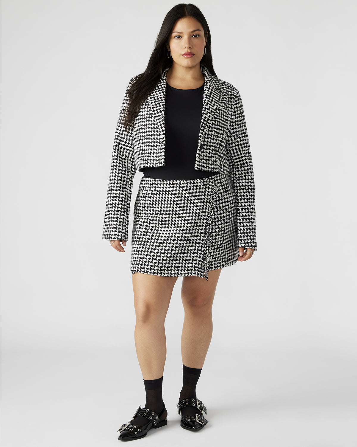 RUPI Blazer Black/White | Women's Cropped Tweed Blazer