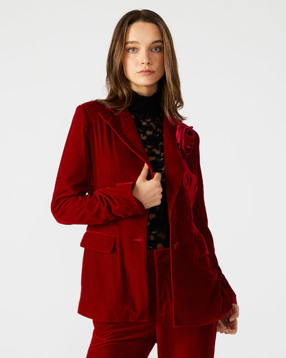 MERENE Blazer Red | Women's Long-Sleeved Button-Up Velvet Blazer Steve Madden RED