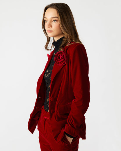 MERENE Blazer Red | Women's Long-Sleeved Button-Up Velvet Blazer Steve Madden RED