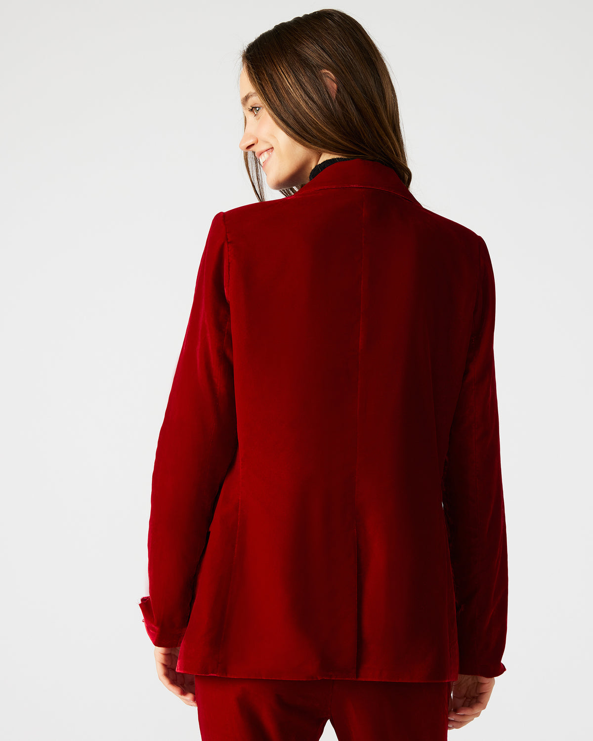 MERENE Blazer Red | Women's Long-Sleeved Button-Up Velvet Blazer Steve Madden RED