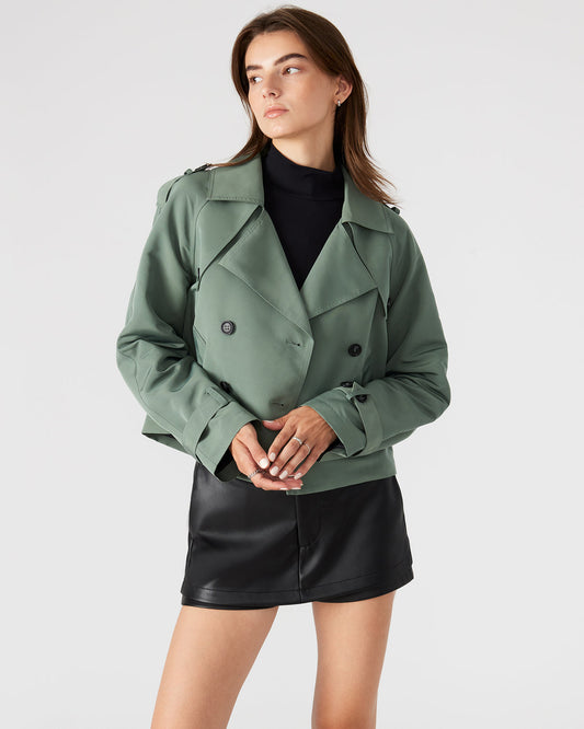 SIRUS Light Green Women's Cropped Denim Trench Coat Steve Madden LIGHT GREEN
