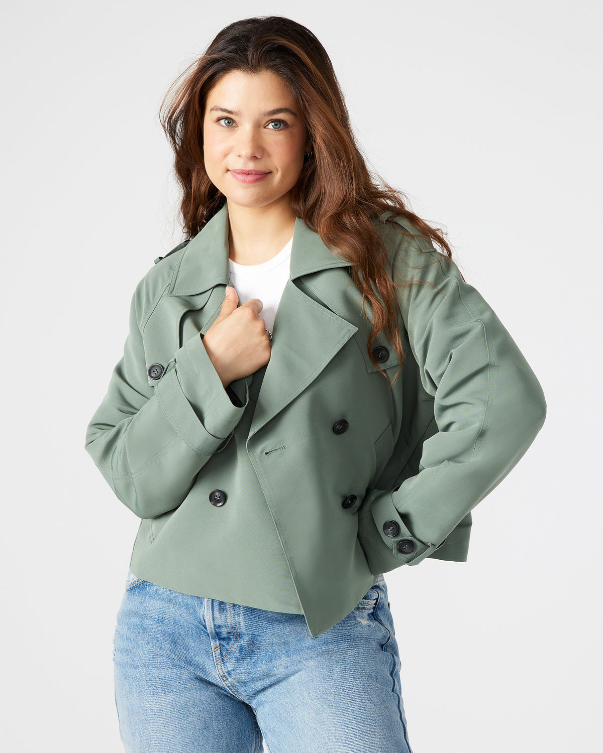 SIRUS Light Green Women's Cropped Denim Trench Coat Steve Madden LIGHT GREEN