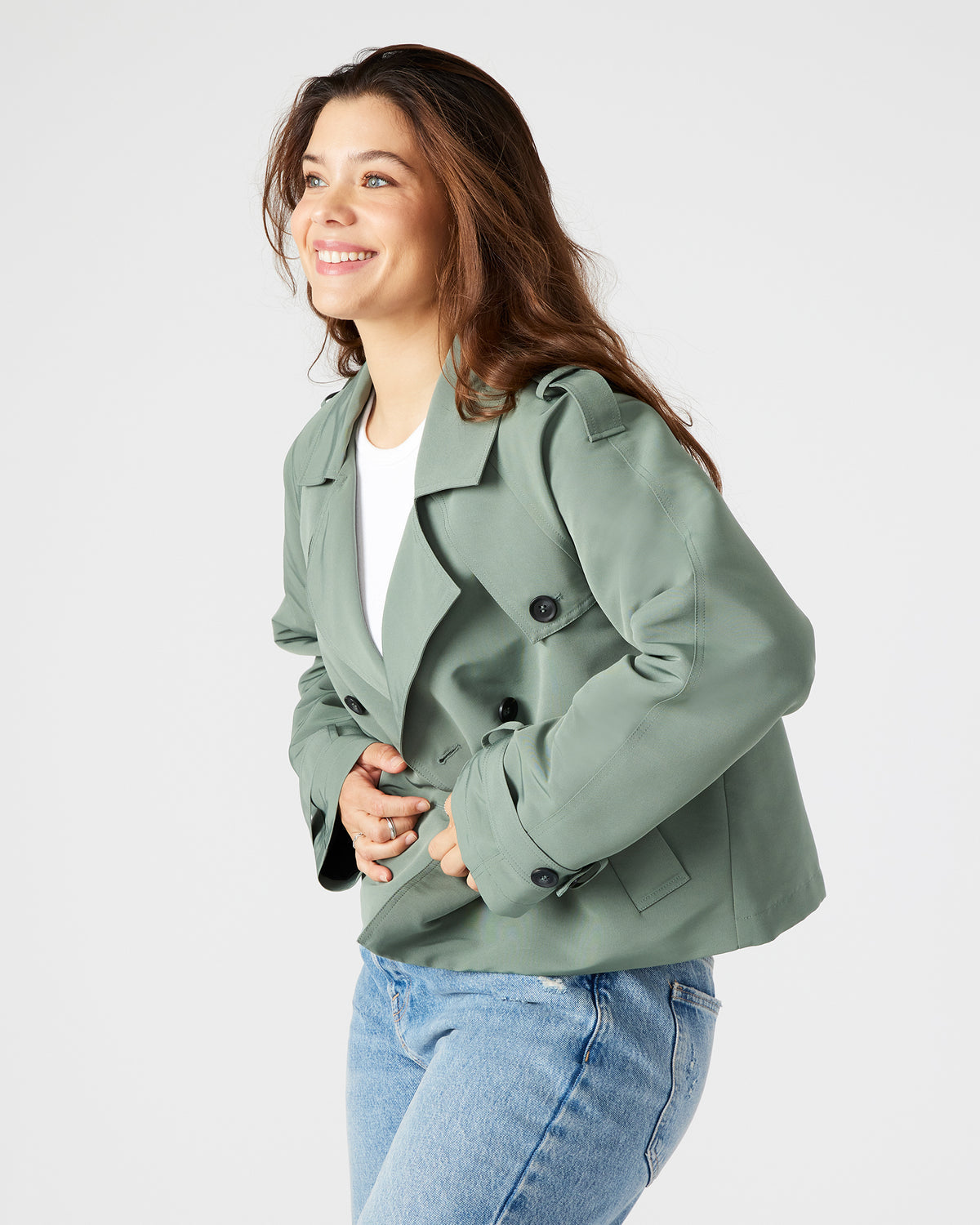 SIRUS Light Green Women's Cropped Denim Trench Coat Steve Madden LIGHT GREEN