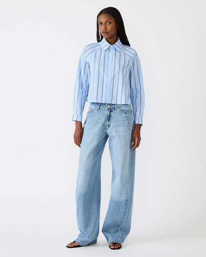 TESS Estate Blue Long-Sleeved Button-Up Women's Top Steve Madden ESTATE BLUE
