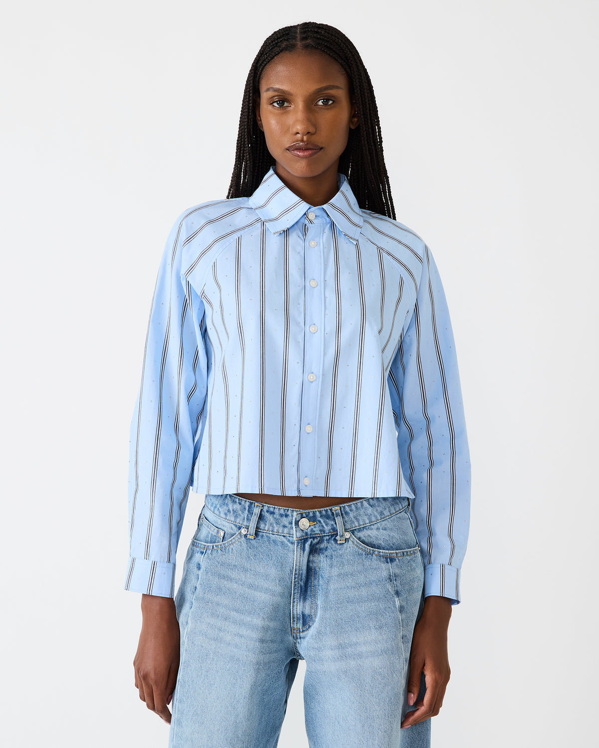 TESS Estate Blue Long-Sleeved Button-Up Women's Top Steve Madden ESTATE BLUE