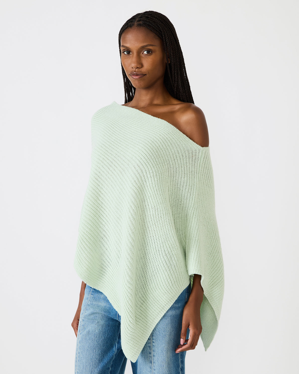 CHANNING Bay Green Asymmetrical Knit Poncho Women's Top Steve Madden BAY GREEN