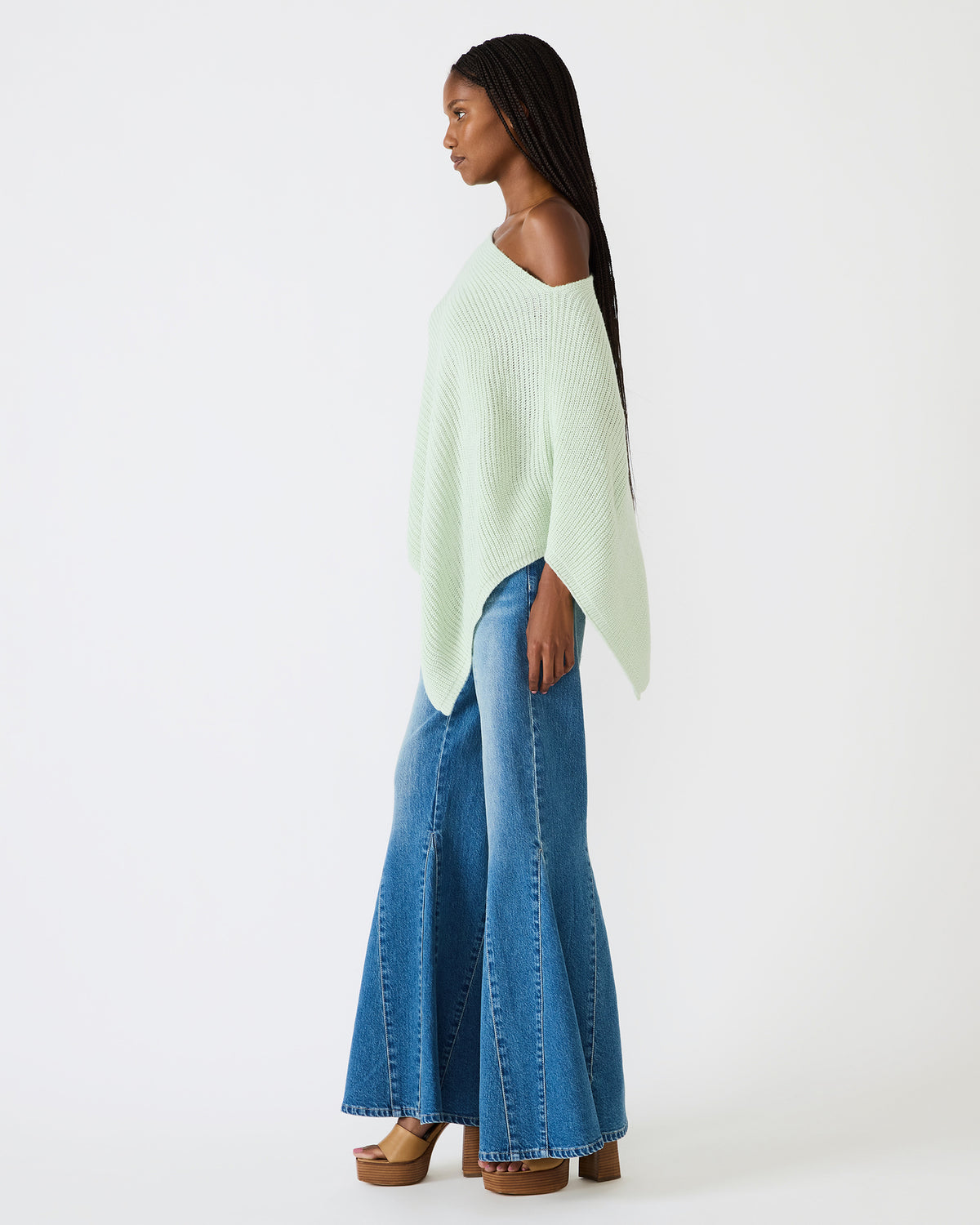 CHANNING Bay Green Asymmetrical Knit Poncho Women's Top Steve Madden BAY GREEN