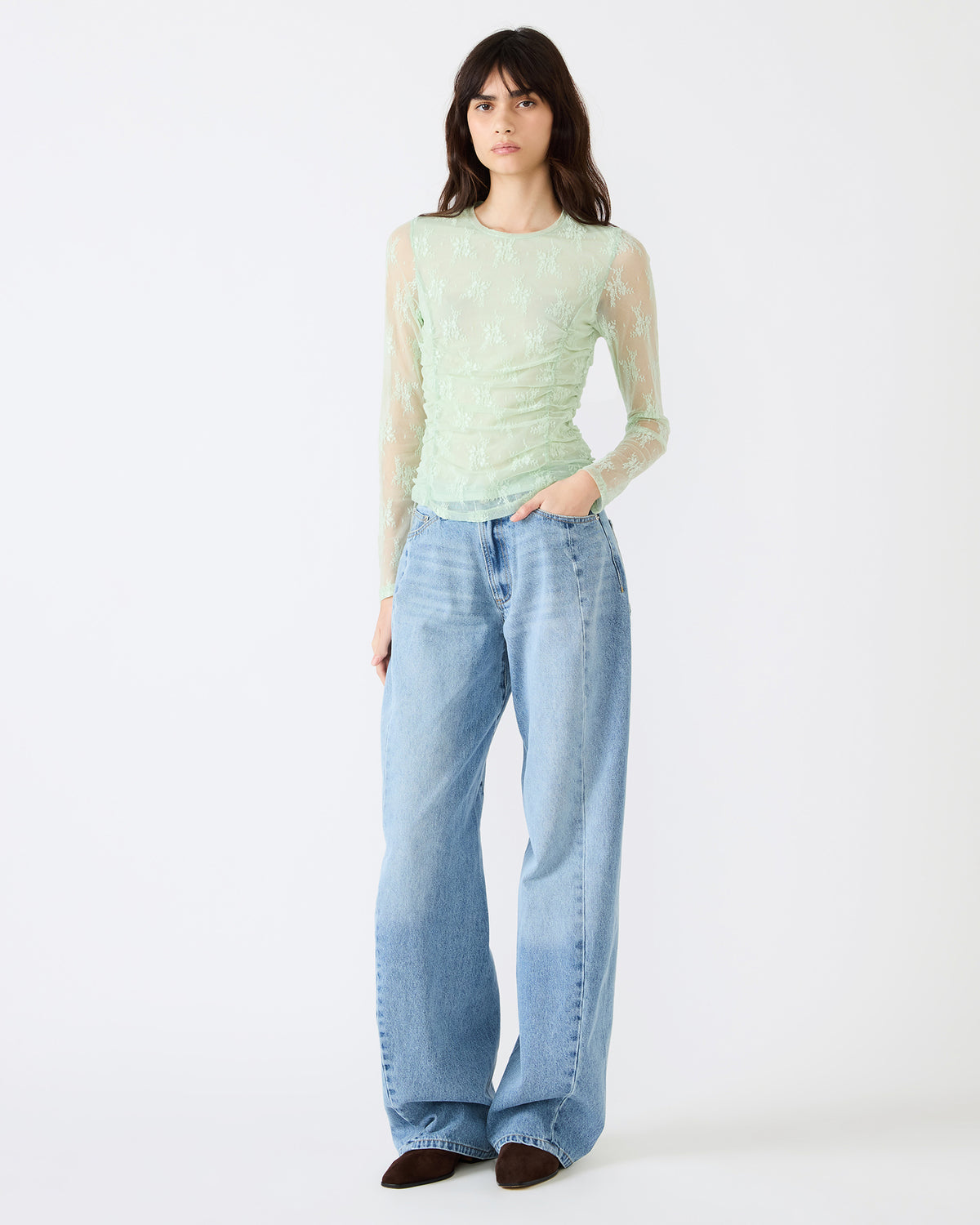 LUMA Bay Green Long-Sleeved Mesh Lace Women's Top Steve Madden BAY GREEN