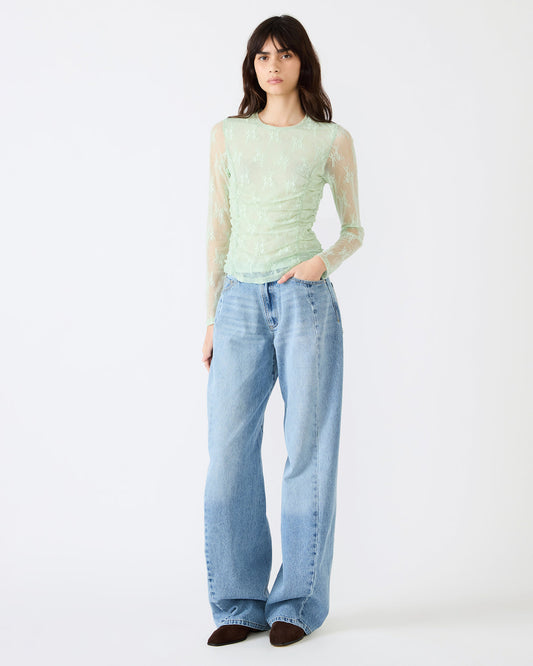LUMA Bay Green Long-Sleeved Mesh Lace Women's Top Steve Madden BAY GREEN